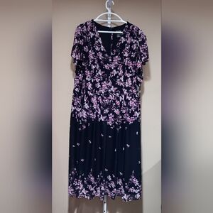 DKNY Women's (Size 22W) Pink/Purple Floral Print Cap Sleeve Midi Dress (NWT)